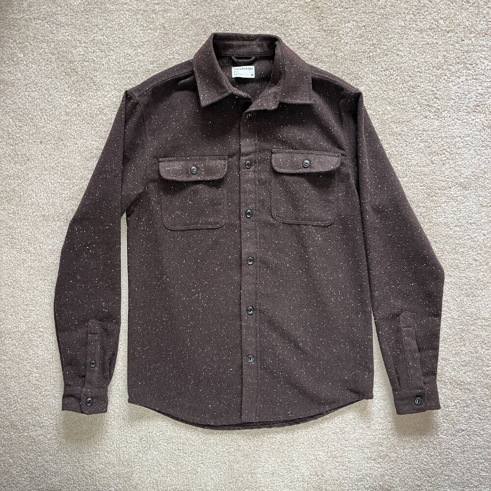 New Frank & Oak Brown Button-Down Shirt – XS, Unisex Fit – Tweed, Textured, Fall